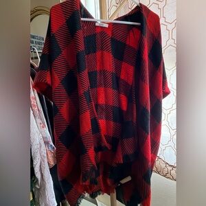 🧣LOFT Red and Black Plaid Shawl